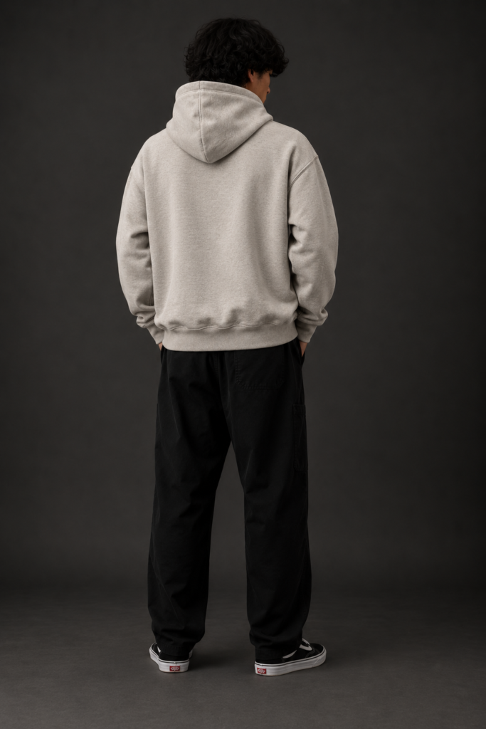Ombrellia oatmeal grey oversized hoodie back view plain design